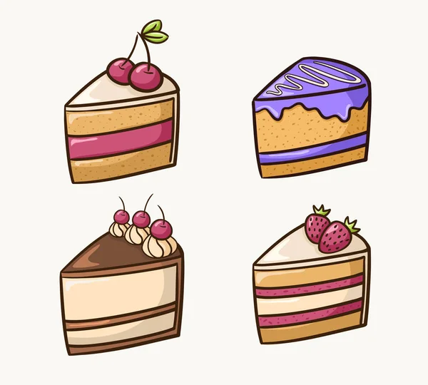 Illustration Vectorielle Jeu Morceaux Gâteau Doux Lumineux — Image vectorielle