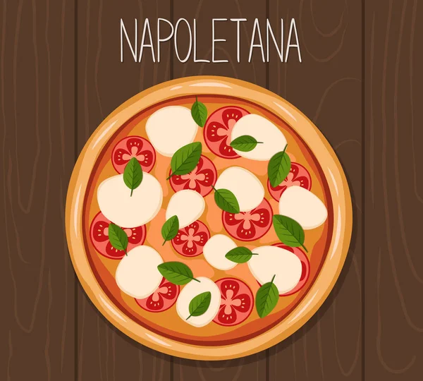 Neapolitanische Pizzavektorillustration Italienisches Essen Pizza Mit Mozzarella Und Tomaten — Stockvektor
