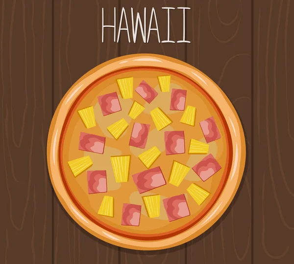 Hawaiianische Pizza Vektorillustration Von Pizza Mit Ananas — Stockvektor