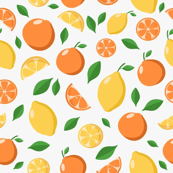 Bright Citrus Seamless Pattern Vector Illustration Oranges Lemons Print — Stock Vector