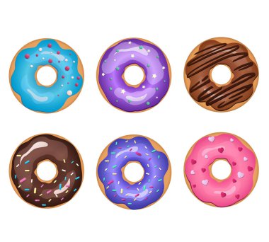 Bir set parlak fındık. Tatlıların vektör illüstrasyonu. Tatlı hamur işleri koleksiyonu