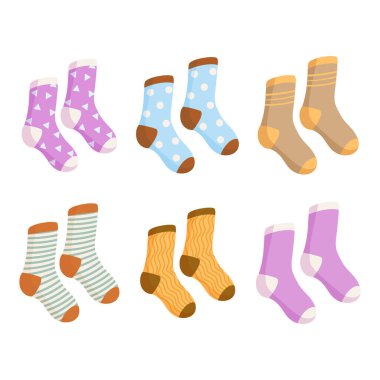 Bir çift kaliteli renkli çorap. Bir çift düz çorabın vektör çizimi. Beyazda izole edilmiş