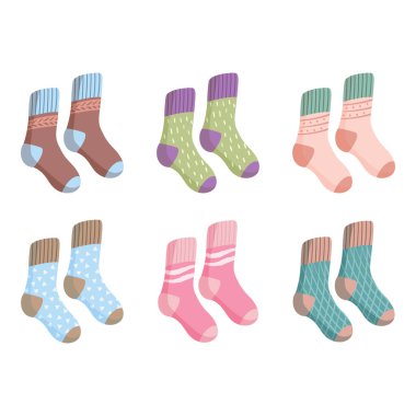 Renkli vektör retro çorap koleksiyonu. Beyaz arkaplanda izole
