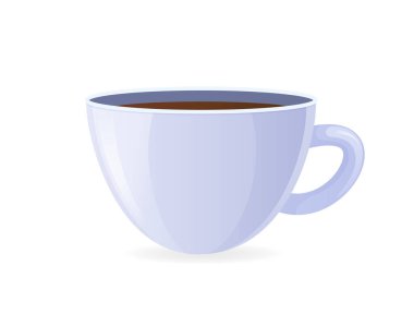 Beyaz arka planda izole edilmiş, içkili bir fincanın karikatür çizimi. Kahveli fincanın vektör görüntüsü.