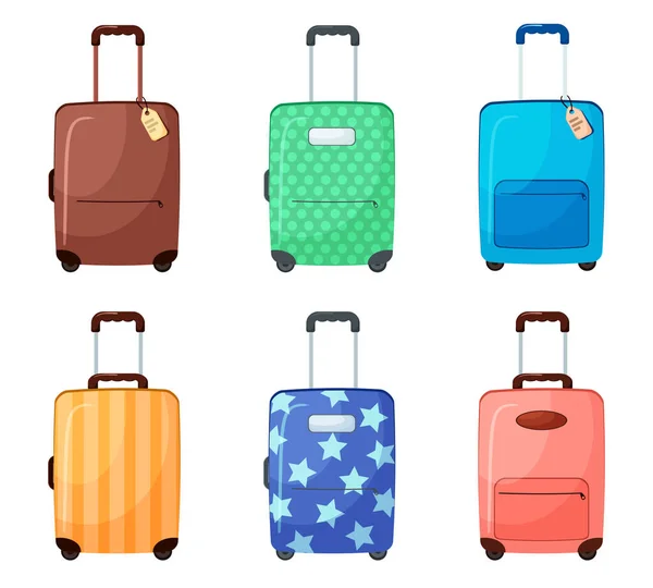 Ensemble Vectoriel Valises Style Dessin Animé Bagages Pour Voyage Isolé — Image vectorielle