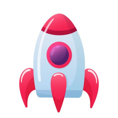 Çizgi film tarzında uzay roketi. Bir uzay gemisinin vektör çizimi. Beyaz bir arka planda izole edilmiş. Uzay keşfi