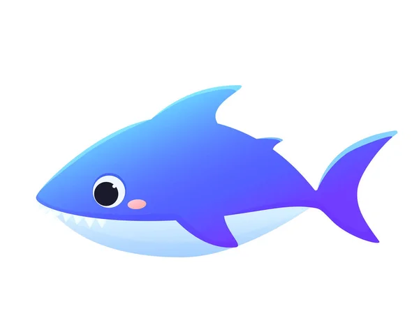 Ilustración Vectorial Lindo Tiburón Tipo Pescado Estilo Dibujos Animados Aislado — Archivo Imágenes Vectoriales