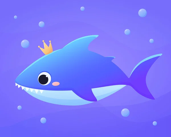 Mignon Requin Dans Style Dessin Animé Illustration Vectorielle Des Animaux — Image vectorielle