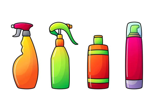 Een Set Schoonmaakmiddelen Graffiti Stijl Set Van Cartoon Sprays Flessen — Stockvector