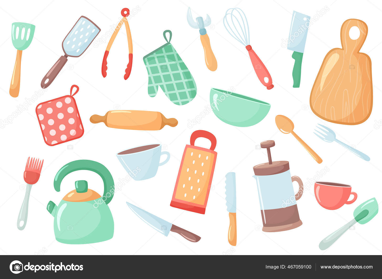 Libro para colorear de utensilios de cocina. ilustración de vector para  niños - conjunto de iconos de equipo de cocina - sartén, taza, sartén,  tazón, tabla, etc.