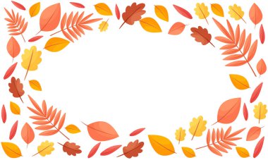 Sonbahar yapraklarının vektör çerçevesi çizgi film tarzında. Resim beyaz bir arkaplanda izole edilmiştir..