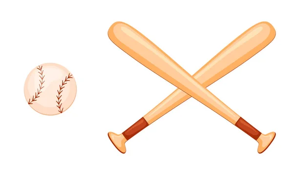 漫画風の野球用具 野球バットとボールベクトルイラスト 白い背景に隔離された — ストックベクタ
