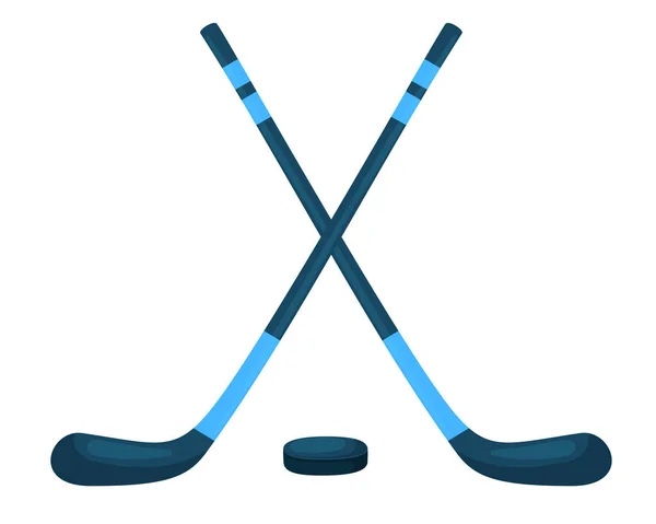 Hockey Equipment Cartoon Style Hockey Stick Puck Vector Icons Illustration — Stock Vector