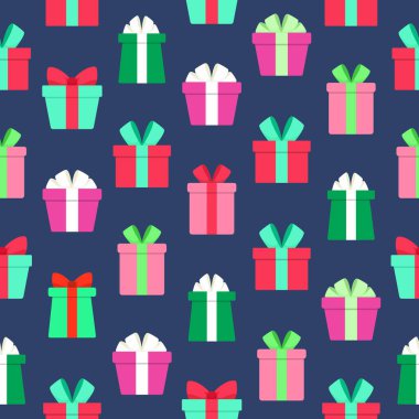Gifts seamless pattern vector illustration in flat style. Print for New Year's gift wrapping.