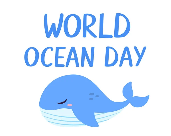 World Ocean Day Vector Illustration Whale Isolated White Background — Image vectorielle