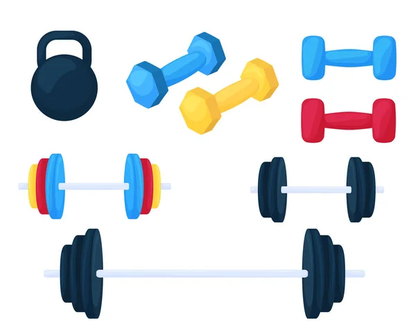 Векторный Набор Предметов Фитнеса Тяжелой Атлетики Мультяшном Стиле Векторное Собрание — стоковый вектор