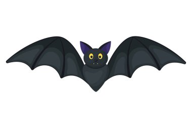 Çizgi film tarzında şirin bir yarasa. Cadılar bayramı öğeleri. Vektör illüstrasyonu beyaz arkaplanda izole edildi