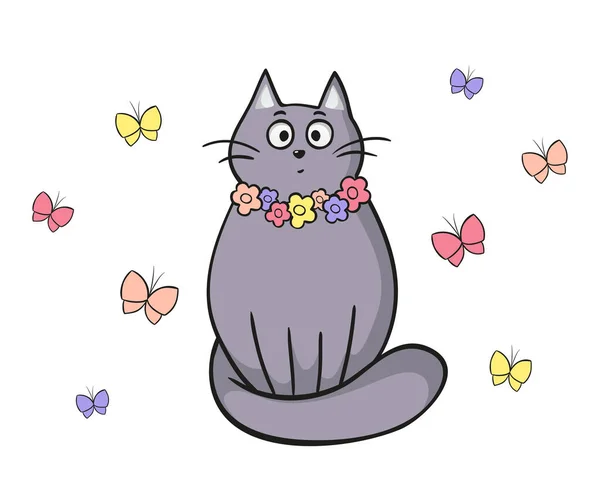 Desenhos Animados Gato Alongamento. Bonito Simples Desenho De Gato