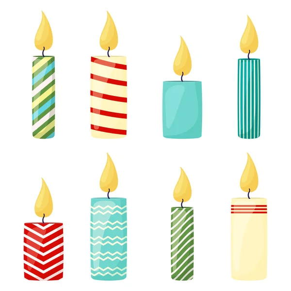 Vector Set Christmas Candles Cartoon 스타일의 크리스마스 패턴을 색깔의 백인들에게 — 스톡 벡터