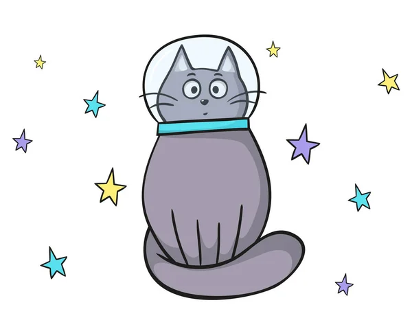 Niedliche Katze Astronaut Einem Raumanzug Zweite Illustration Stil Von Doodle — Stockvektor