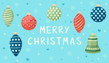 Eski tarz Noel baloları. Mutlu Noeller vektör illüstrasyonu.