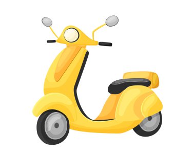 Vektör sarı parlak çizgi film motosikleti. İtalyan taşımacılığı. Beyaz arka planda izole edilmiş. Motosiklet illüstrasyonu