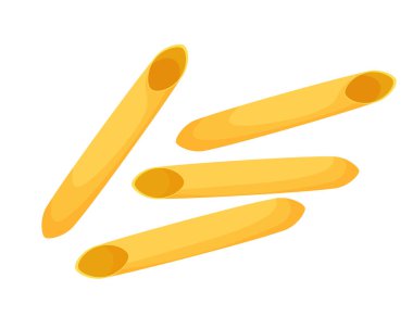 Çizgi film tarzı makarna. Vektör beyaz arkaplanda izole edildi. İtalyan yemeği. Pene..