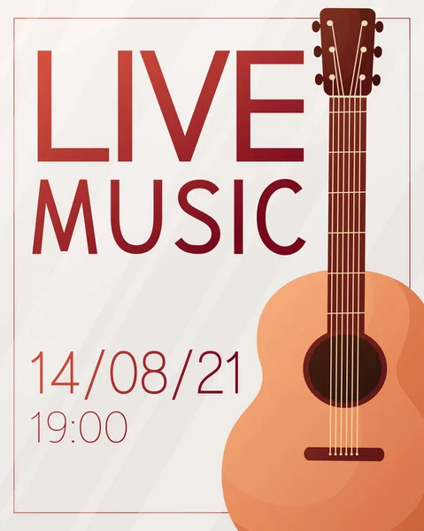 Cartoon Stijl Akoestische Gitaar Vector Poster Live Muziek Muziekfestival Banner — Stockvector