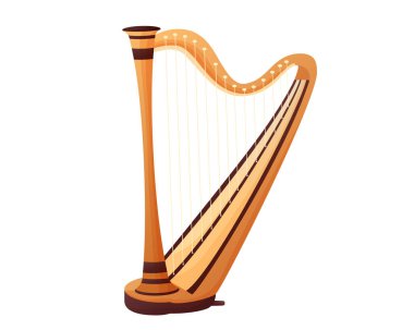 Çizgi film tarzında bir arpın vektör çizimi. Telli müzik aleti. Beyaz arkaplanda izole