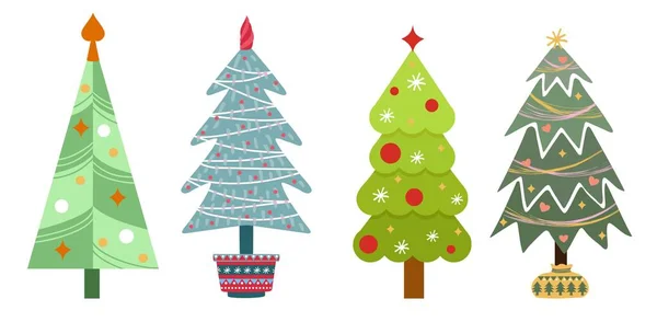 圣诞树图标设置在白色背景上孤立。新年装饰。一套扁平的圣诞树 — 图库矢量图片