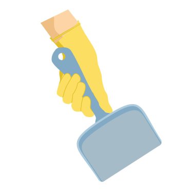 Eldivenli insan elleri bir kepçe tutuyor. Vektör illüstrasyonu