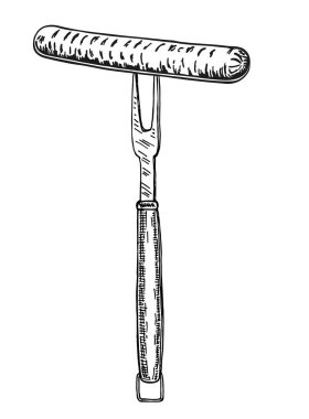 Çatalda ızgara sosis. Izgara sosisli klasik el yapımı çatal.