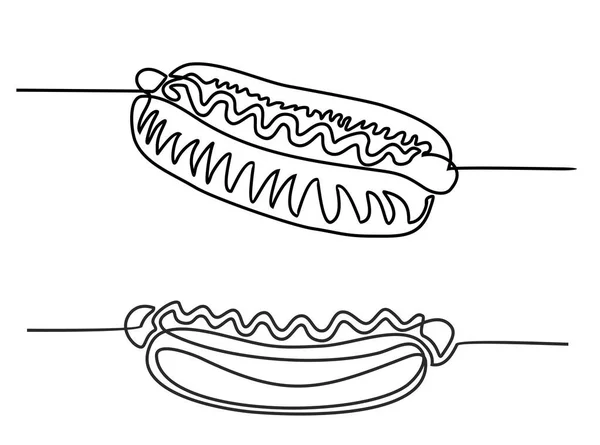 Hot dog continuous one line drawing. Vector set. sketch — Stock Vector