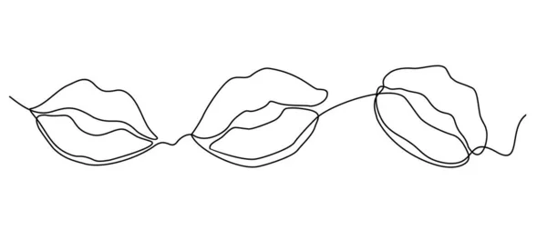 Kresba spojité čáry rty. Krásné prvky nastaveny. Beautiful Woman lips make up logo — Stockový vektor