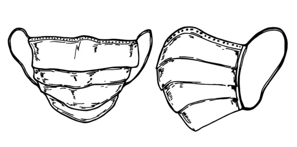 Sketch Medical Face Mask. Mascarilla quirúrgica dibujada a mano. Juego de vektor — Archivo Imágenes Vectoriales