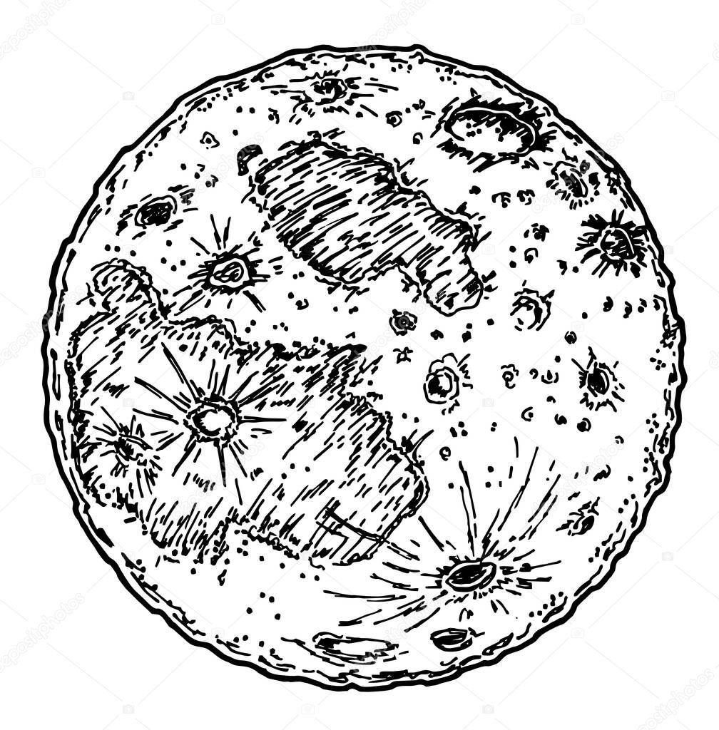 Moon sketch hand drawn isolated. tattoo for print design vector illustration.