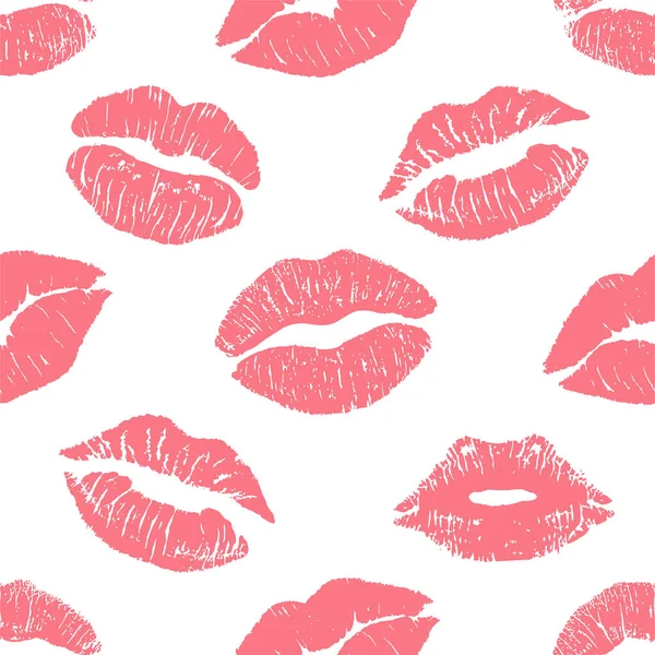 Fashion seamless pattern with printed lips kisses, lips prints wrapping paper. World kiss day, Valentine s day — Vetor de Stock