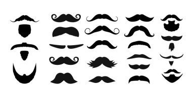 Bıyık vektör koleksiyonunun siyah siluetleri beyaz arkaplan bıyığına izole edildi