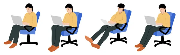 Man on a chair on laptop working at home, coworking space, concept illustration. People at home in quarantine. Vector flat style illustration set — Vector de stock