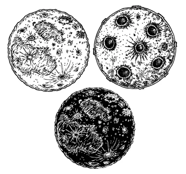 Moon planet set sketch. Hand drawn vector illustration. — Stock Vector