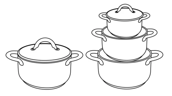 Doodle set of kitchen utensils, set of dishes, pans. sketch — Stock vektor