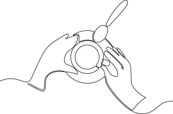 Kontinuerlig ritning av en hand som håller en kaffekopp. Varmt kaffe eller te koncept. Vektor kaffe illustration ritad med en linje. Kaffekopp i kontinuerlig linje konst ritning minimalistisk stil — Stock vektor