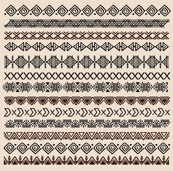 Padrão étnico artesanal Conjunto de faixas horizontais. Impressão em preto e branco para os seus têxteis. Ilustração vetorial. — Vetor de Stock