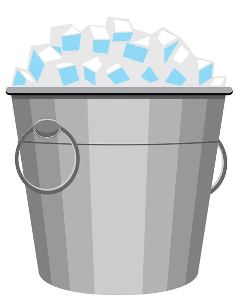 Icona Ice Bucket su sfondo bianco. Un secchio di ghiaccio. Secchiello metallico con cubetti di ghiaccio quadrati. Illustrazione vettoriale. — Vettoriale Stock