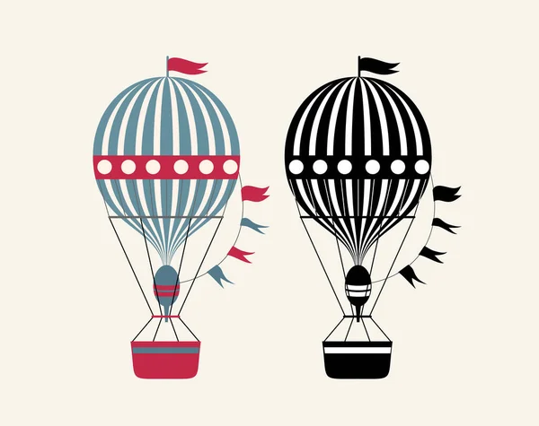 Aerostat illustration. Svartvita, färgglada varmluftsballonger. vektor illustration isolerad på vit bakgrund — Stock vektor