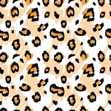 Leopar egzotik desenli tasarım, vektör illüstrasyon arka planı. El yazısı, kırtasiye, moda deseni, dikişsiz, kağıt, kumaş, tişört, elbise, duvar kağıdı, dekoratif, kupa, telefon..