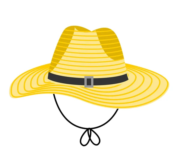 Αγρότης ή γεωργός εργαζόμενος ψάθινο καπέλο με φαρδύ γείσο και σχοινί απομονώνονται σε λευκό φόντο. Υφαντά καλύμματα κεφαλής ή καλύμματα κεφαλής. Headdresses, αξεσουάρ κεφαλής διαφόρων τύπων και στυλ. Διάνυσμα — Διανυσματικό Αρχείο