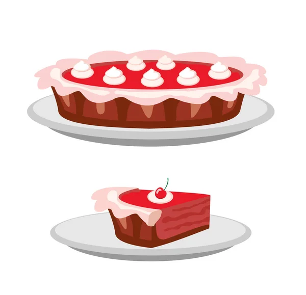 Pies vector Illustration. Erntedank und Geburtstag. Beerenkuchen mit Schlagsahne auf der ersten Seite der Webseite und des mobilen App-Vektor-Designelements. Kirschtorte. — Stockvektor