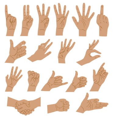 El ve silah ifadeleri. Eller büyük seti imzalasın, tamam, dokunmaya, dua etmeye ve meditasyona, sayı sembollerine yardım edin.