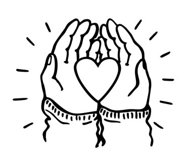 Eller, kalbi beyaz arka planda izole bir şekilde tutar. Sevgililer günü, romantik bayram sembolü. Hayır işi, hayırseverlik, sosyal yardım tasarım unsuru. Aşk ve şefkat vektör illüstrasyonunu çizer